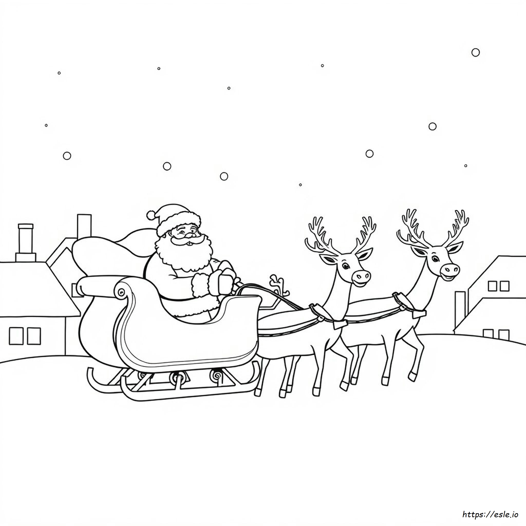 Coloriage Du Père Noël Et De Ses Rennes