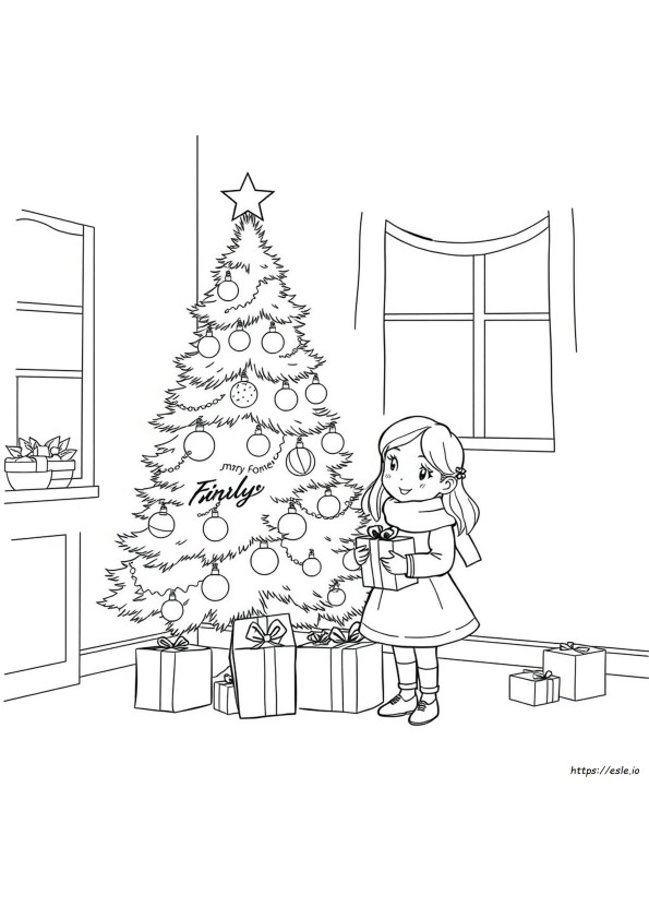 Christmas Tree Girl Coloring Page