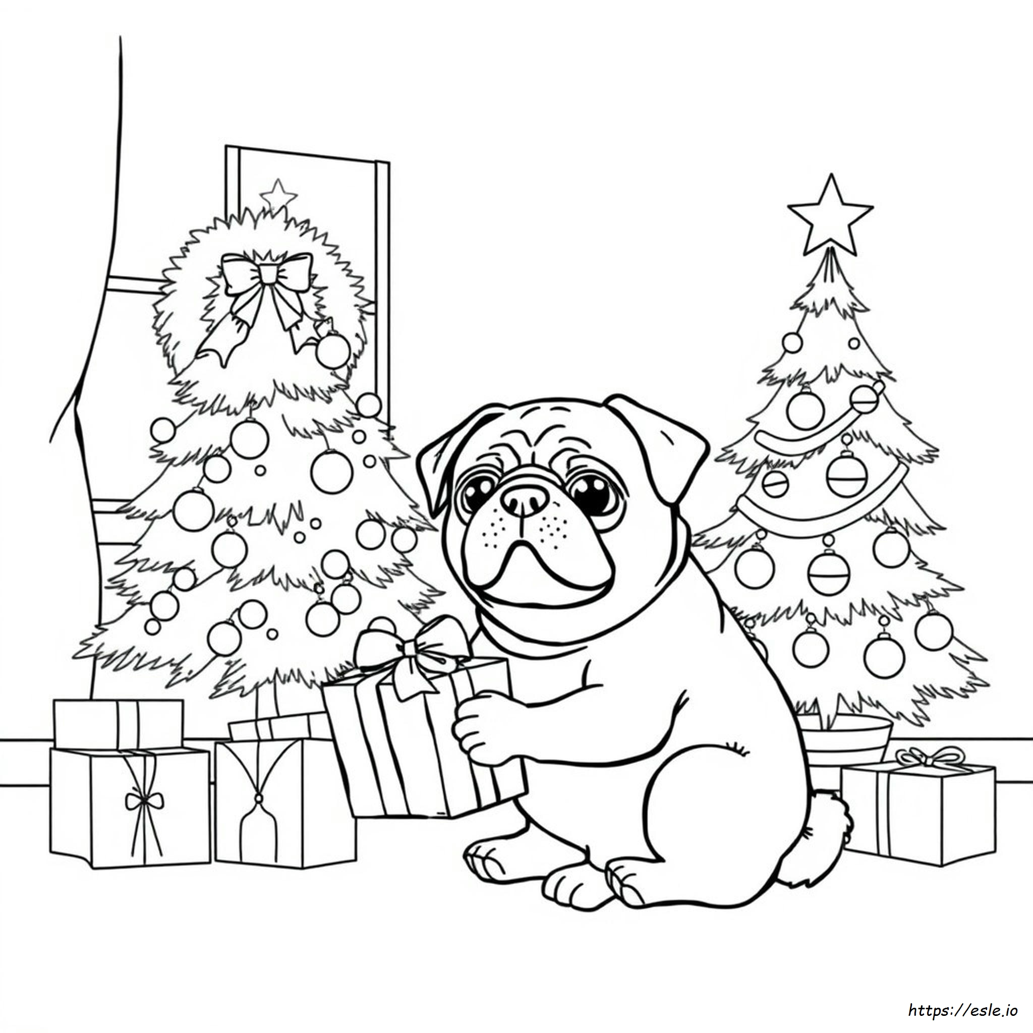 Christmas Pug Coloring Pages
