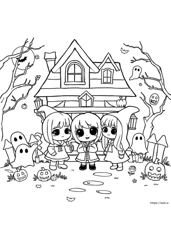 Chibi Halloween Coloring Pages