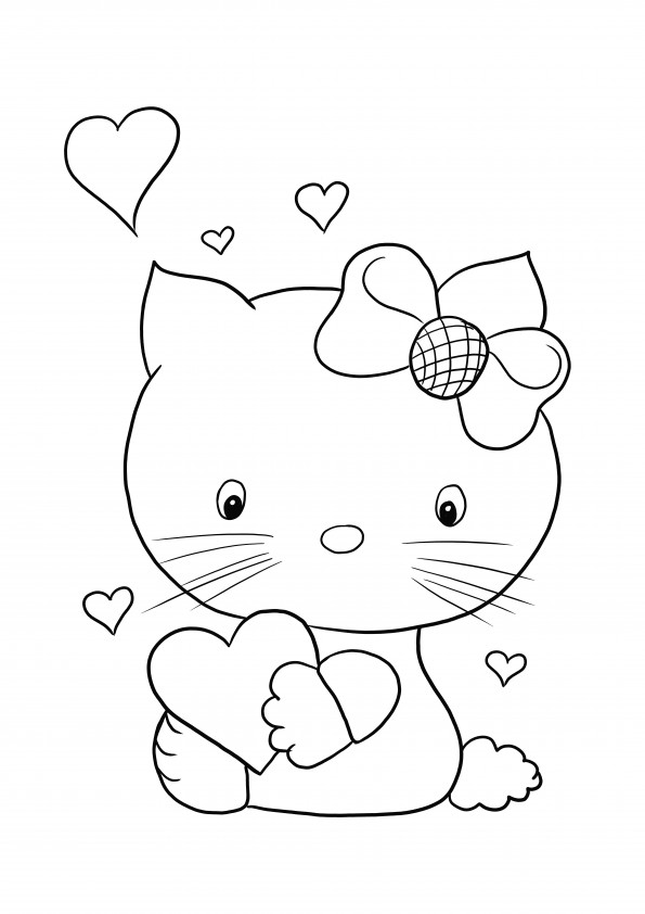 Personaj drăguț de desene animate Hello Kitty de colorat pentru copii de toate vârstele imagine imprimabilă gratuită.