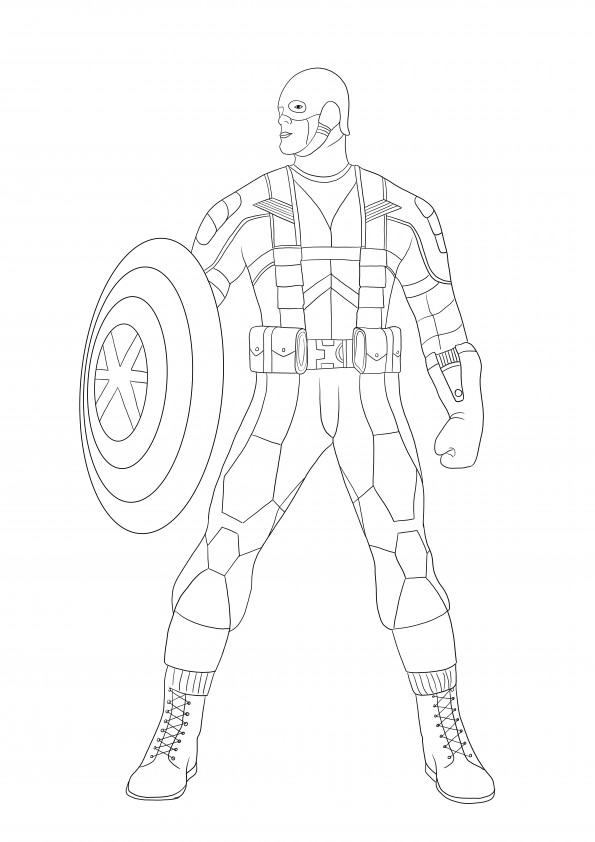 Captain America bereit zum Kampf, kostenlos herunterladbares Bild, einfach auszumalen