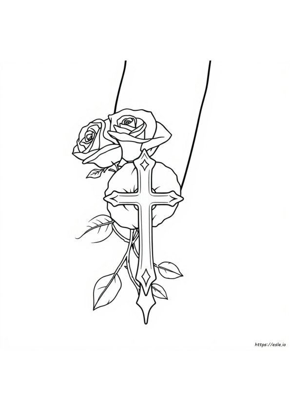 Trandafir Și Cruce, Desene De Colorat Cu Tatuaje