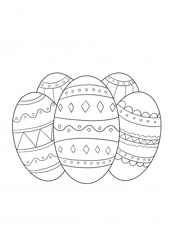 Easter eggs free coloring image to print and color for kids