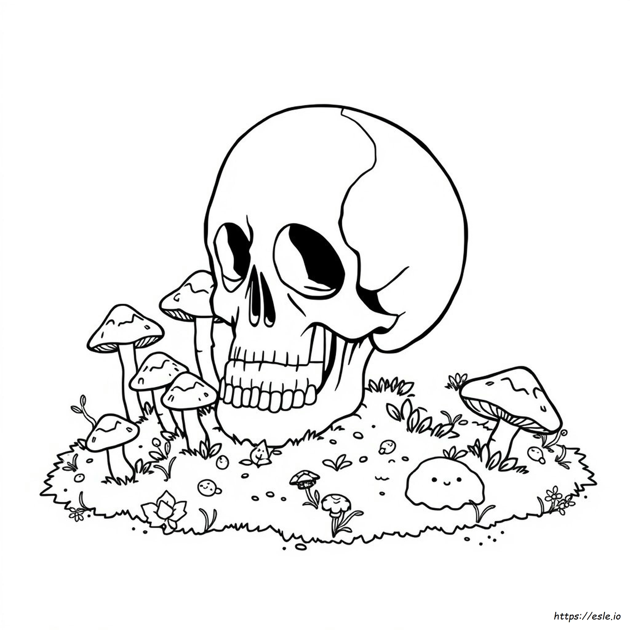 Skull With Mushrooms Coloring Page