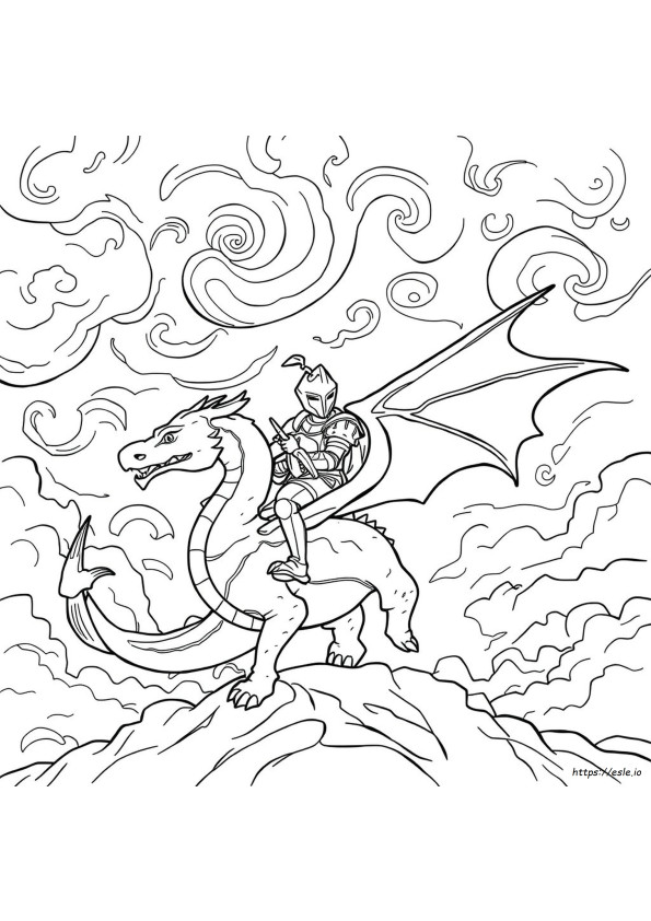 ドラゴンに乗る騎士のぬりえ無料