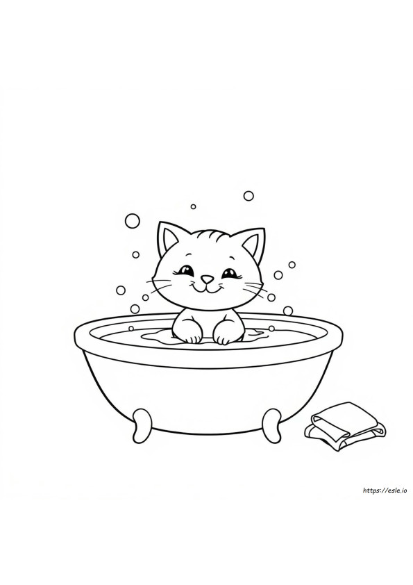 Gambar Mewarnai Kucing Mandi