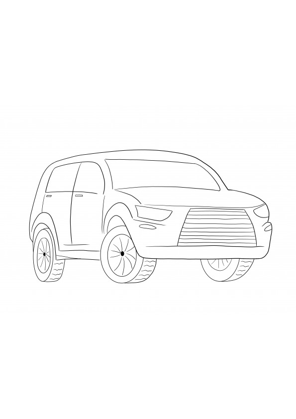 SUV Car on a full page coloring image free to download for kids