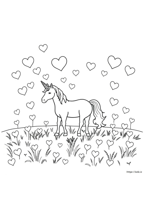 Unicorn And Hearts Coloring Pages