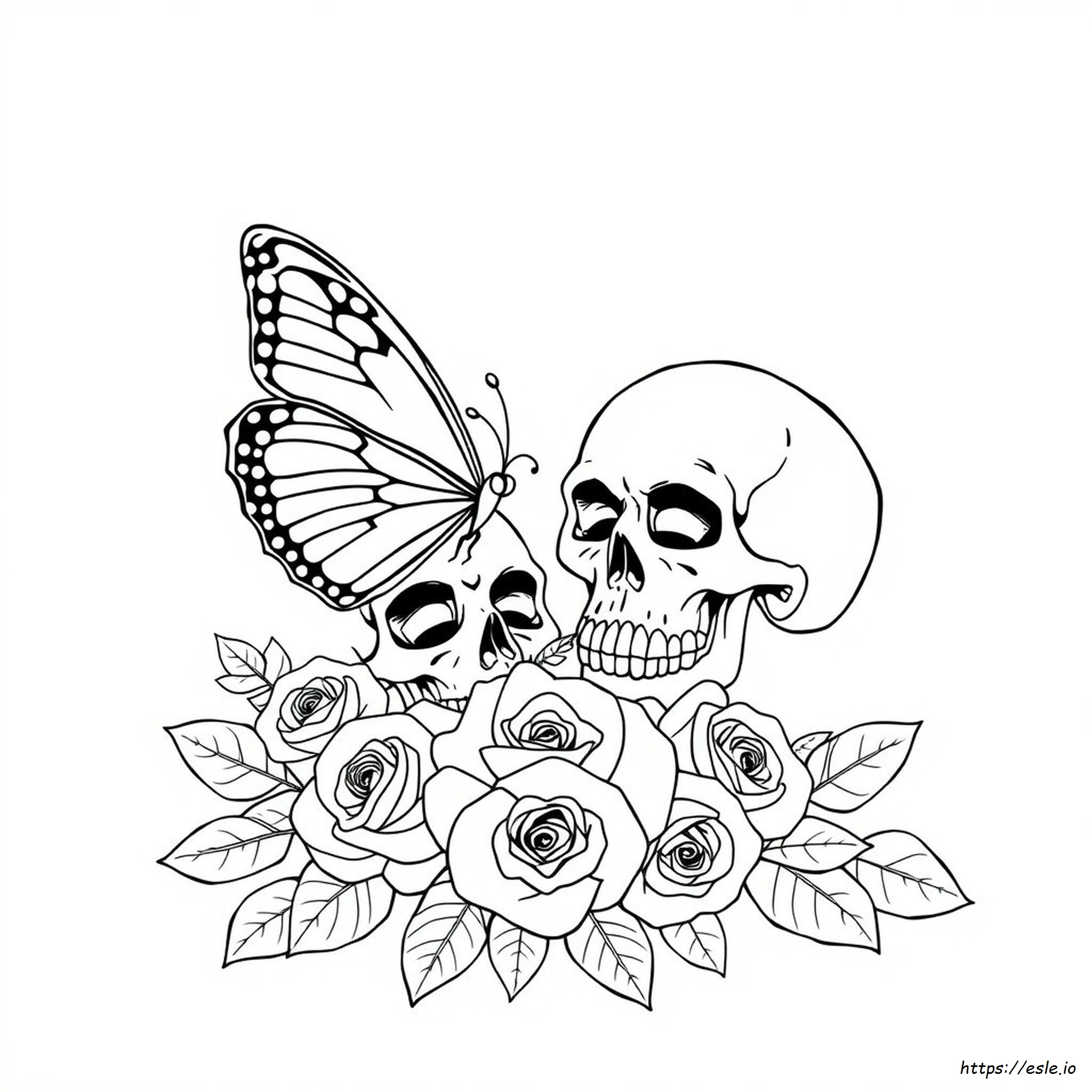 Butterfly Love Skulls And Roses Coloring Pages