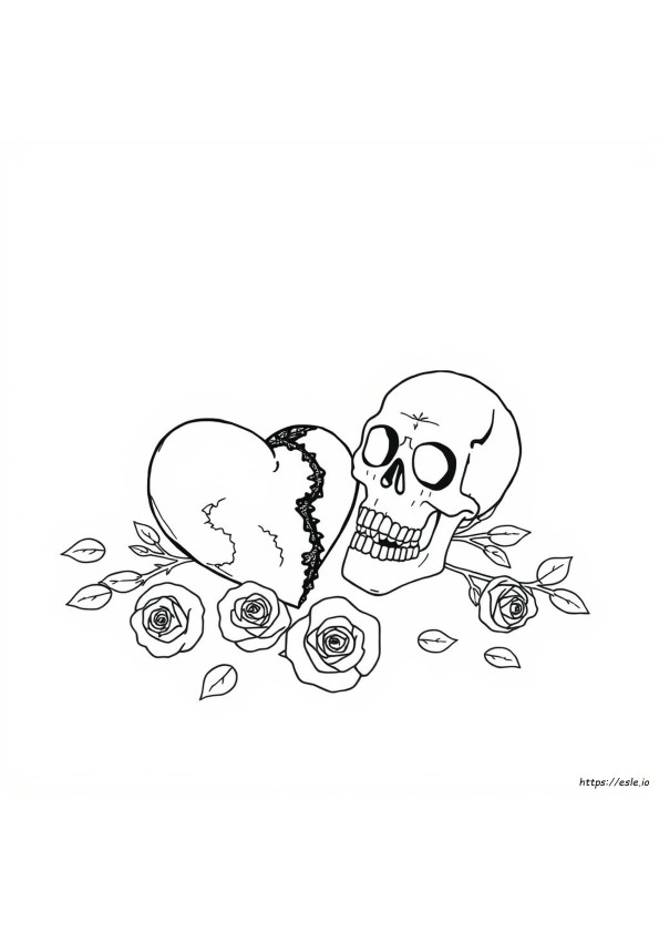 Coloriage Cœur Brisé, Crâne Et Roses