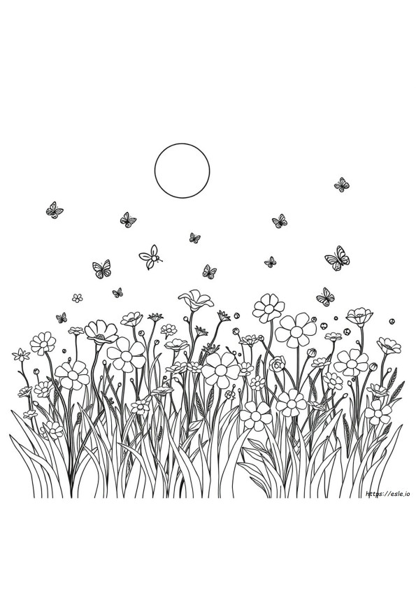 Field Of Flowers Coloring Page