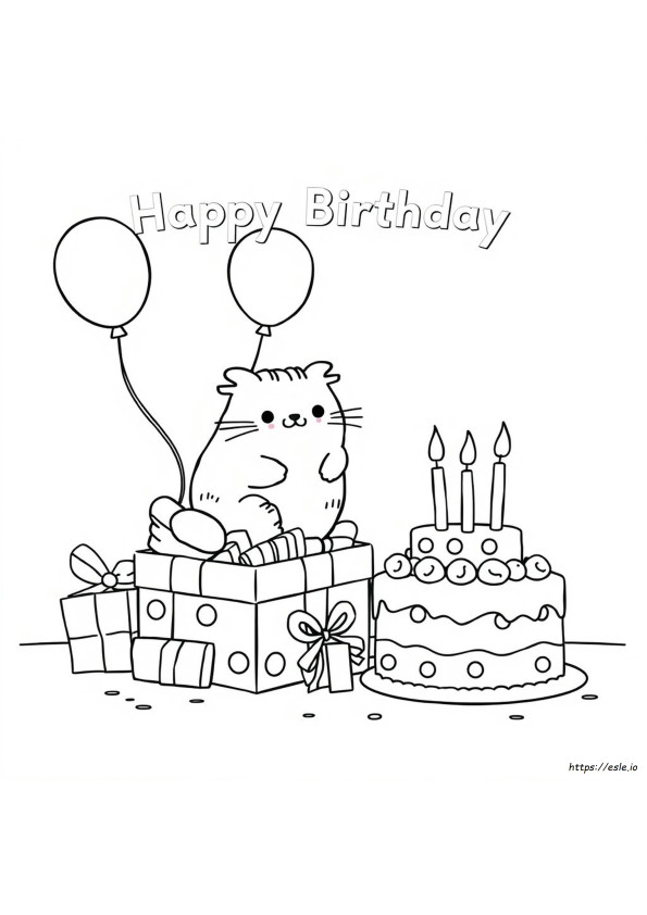 Pusheen Happy Birthday Coloring Pages