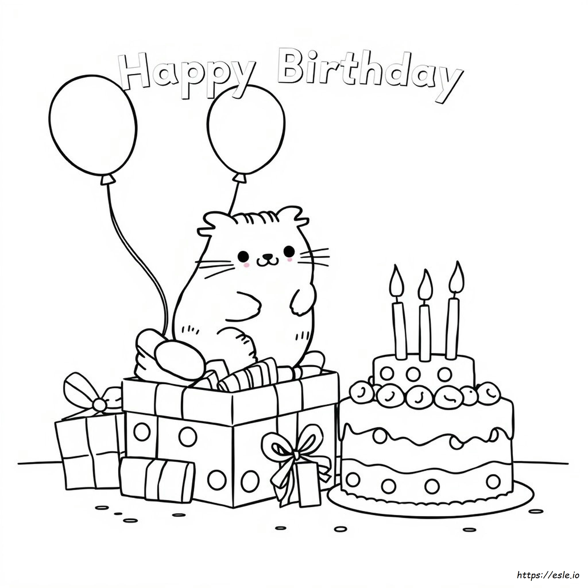 Pusheen Happy Birthday Coloring Pages