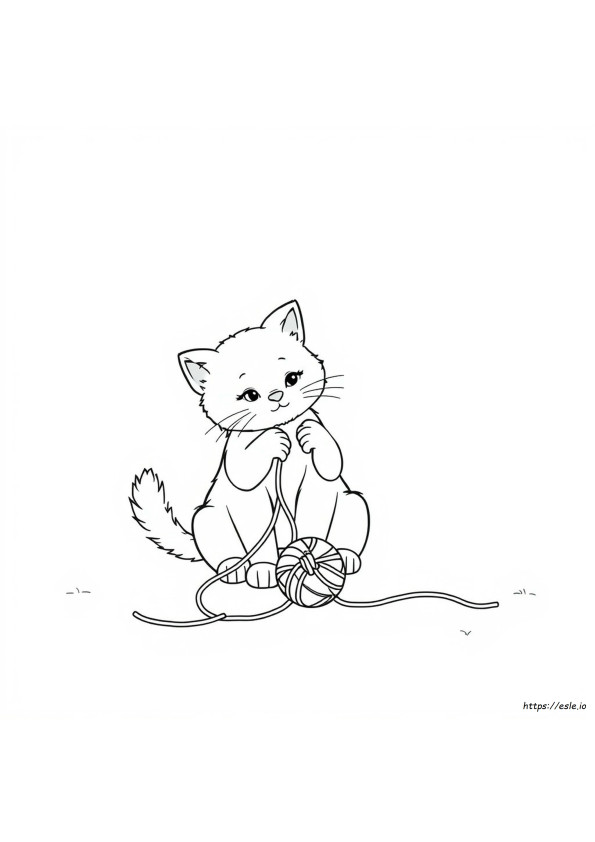 Gato Jugando Con Lana Para Colorear