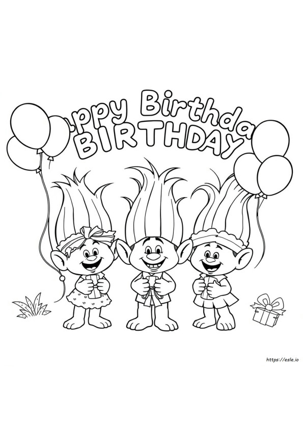 Trolls Happy Birthday Coloring Pages