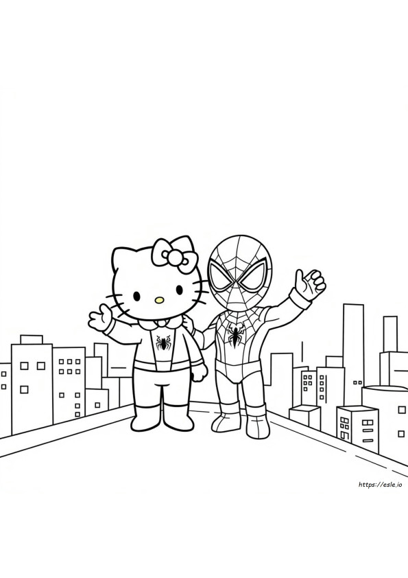 Coloring Page Hello Kitty Y Spiderman Para Dibujar