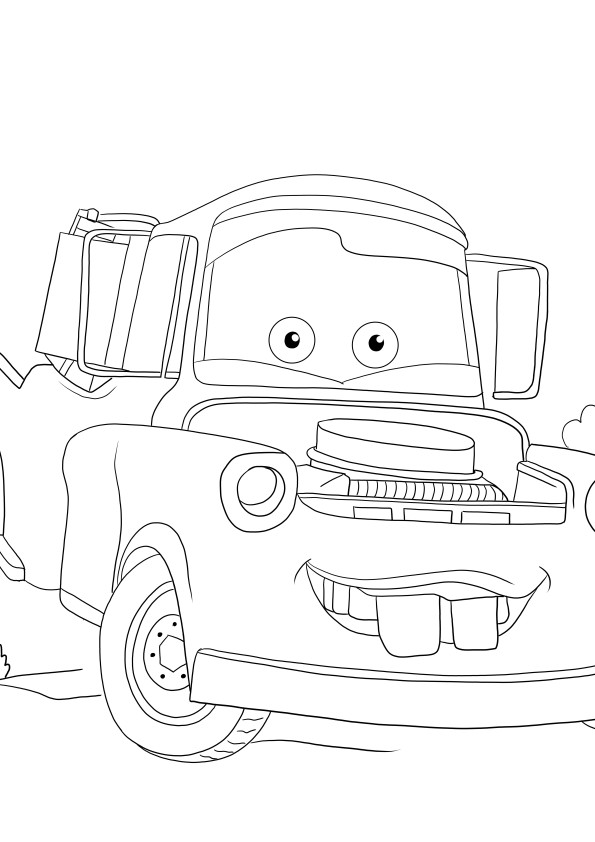 Tow mater from Cars 3 kép kiszínezésre vár, mivel ingyenesen kinyomtatható vagy letölthető