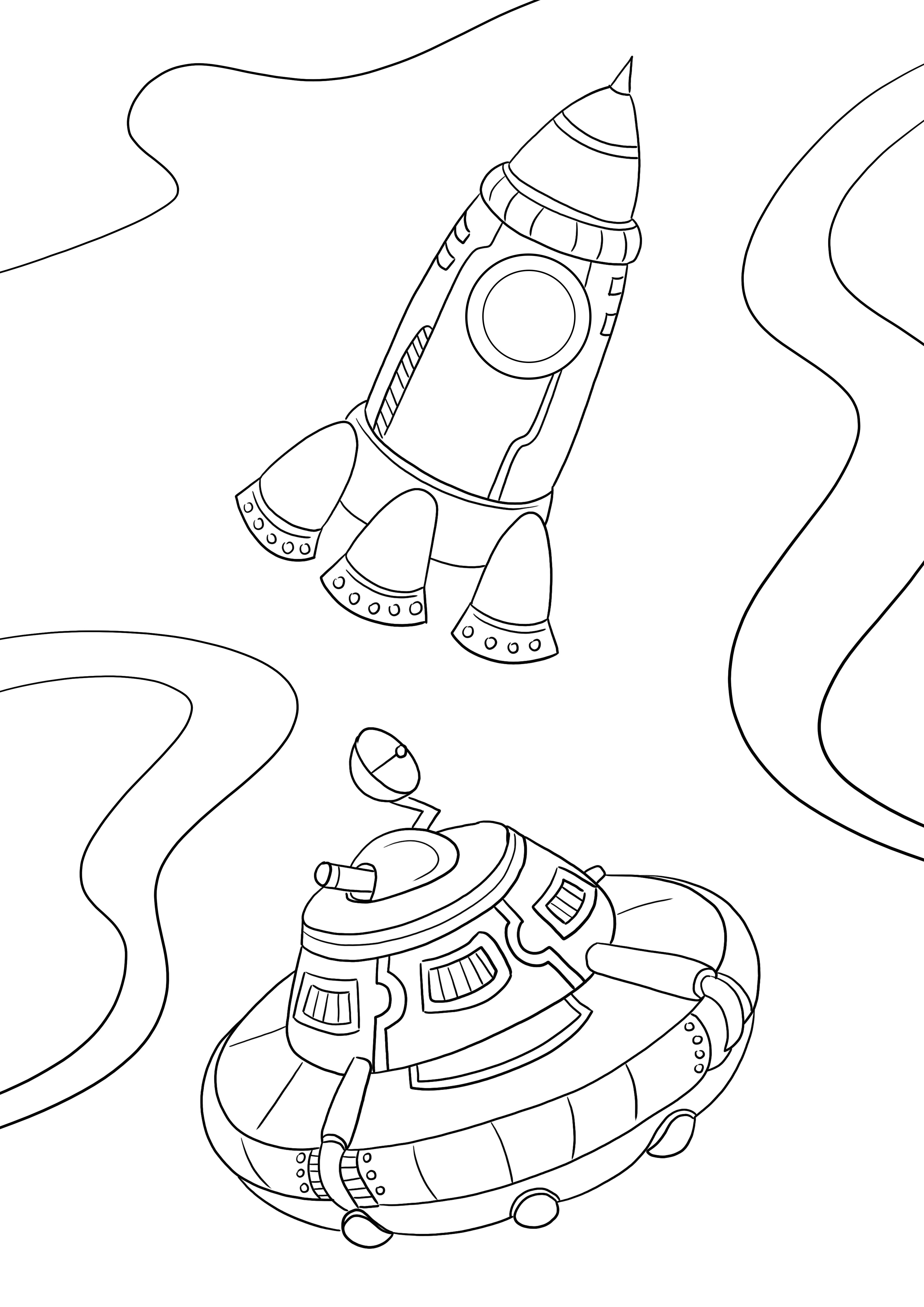 子供のための簡単な塗り絵のための 2 つの宇宙船のない印刷物