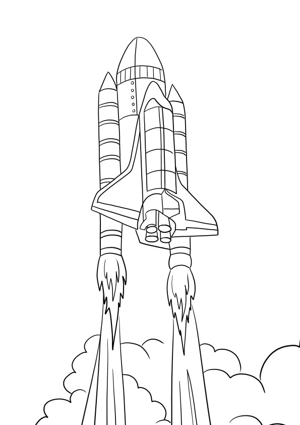 Rocket taking off for free printing and coloring with fun