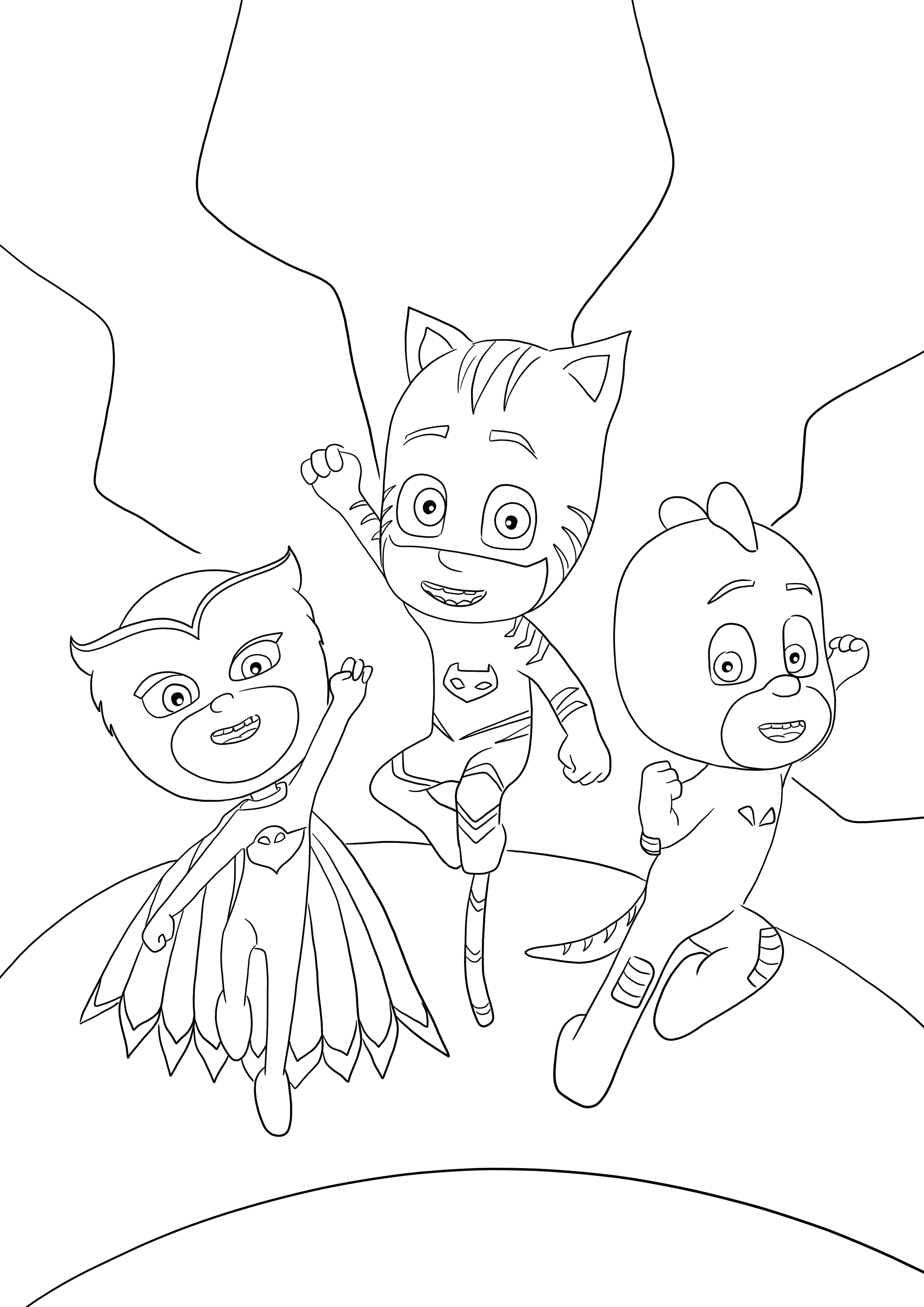 PJ Masks salvando outro dia colorindo e imprimindo de graça para crianças