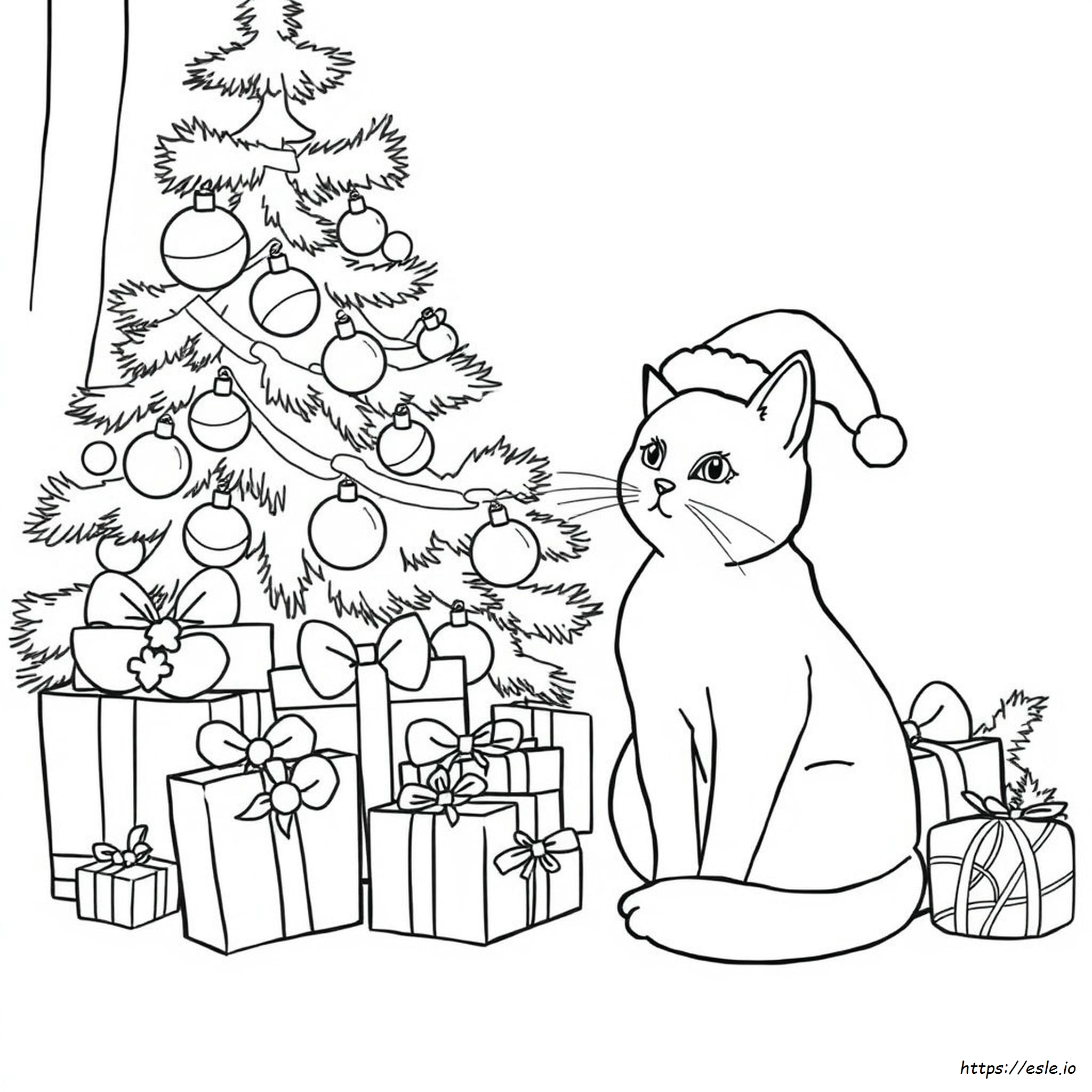 Christmas Cat Coloring Pages Free