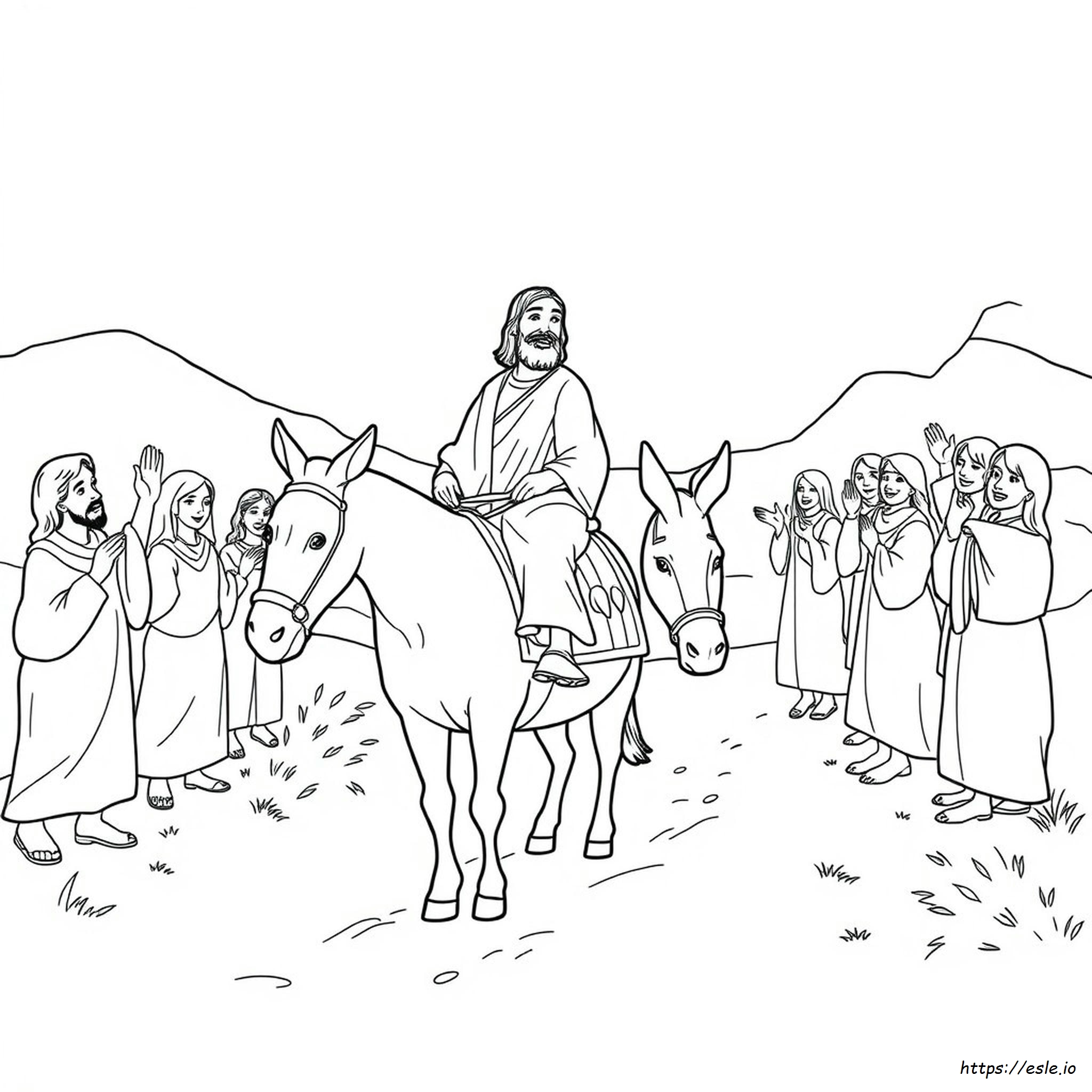 Jesus On A Donkey Coloring Page