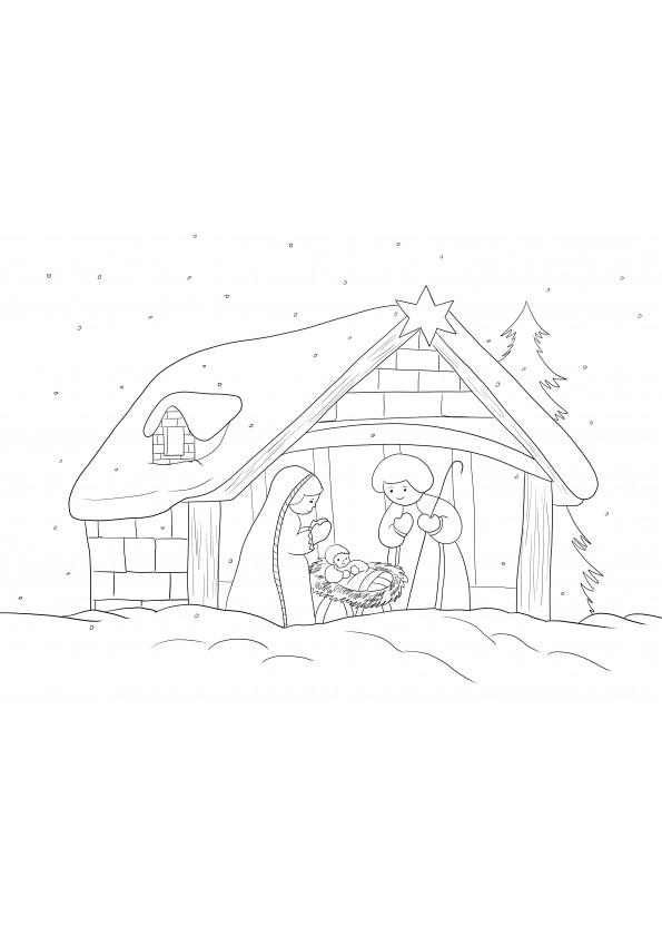 Feuille de coloriage simple histoire de la Nativité gratuite à imprimer ou à télécharger