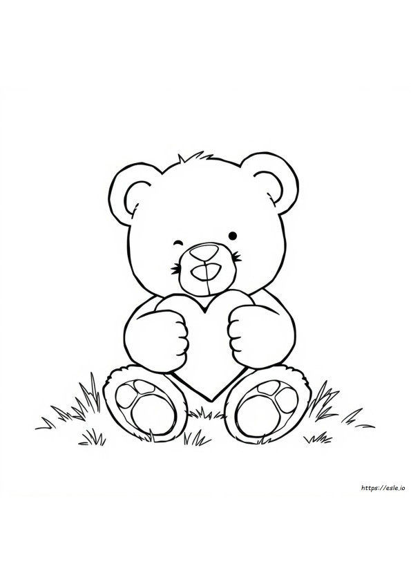かわいいテディベアがハートを持っている無料ぬりえ