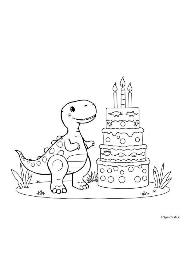 Dinosaur Cake Coloring Page