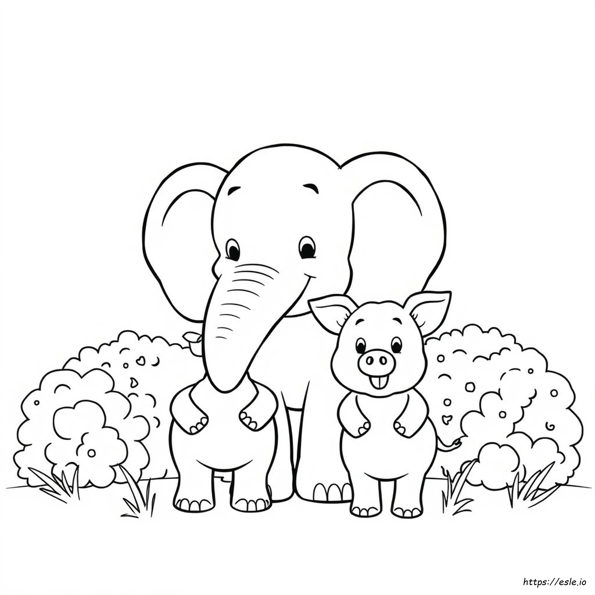 ゾウとブタのぬりえ