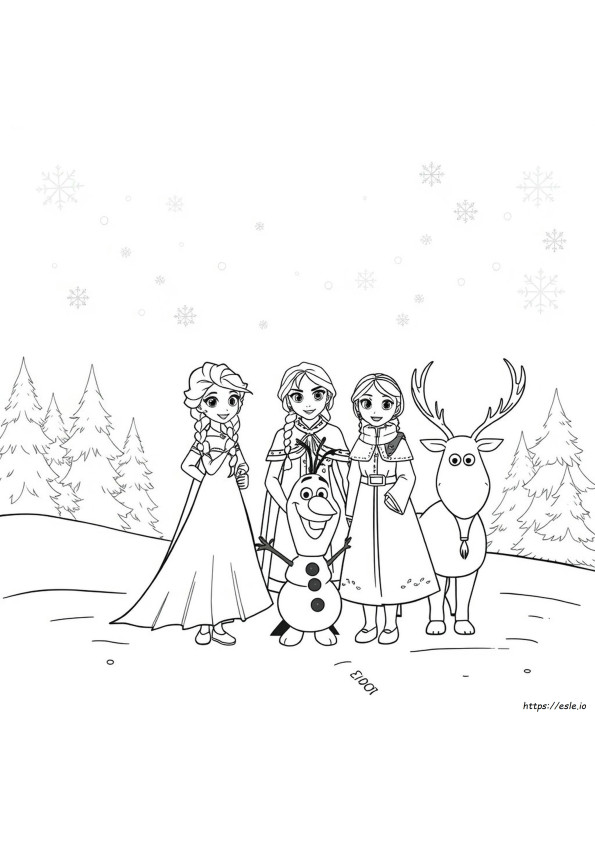 Elsa Anna Kristoff Olaf Sven Coloring Page