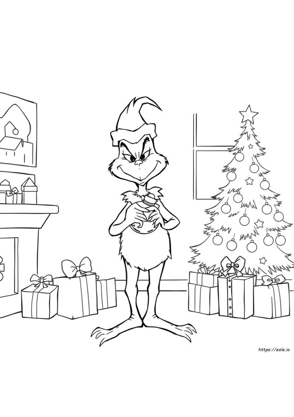 Grinch Holding Ornament Coloring Page