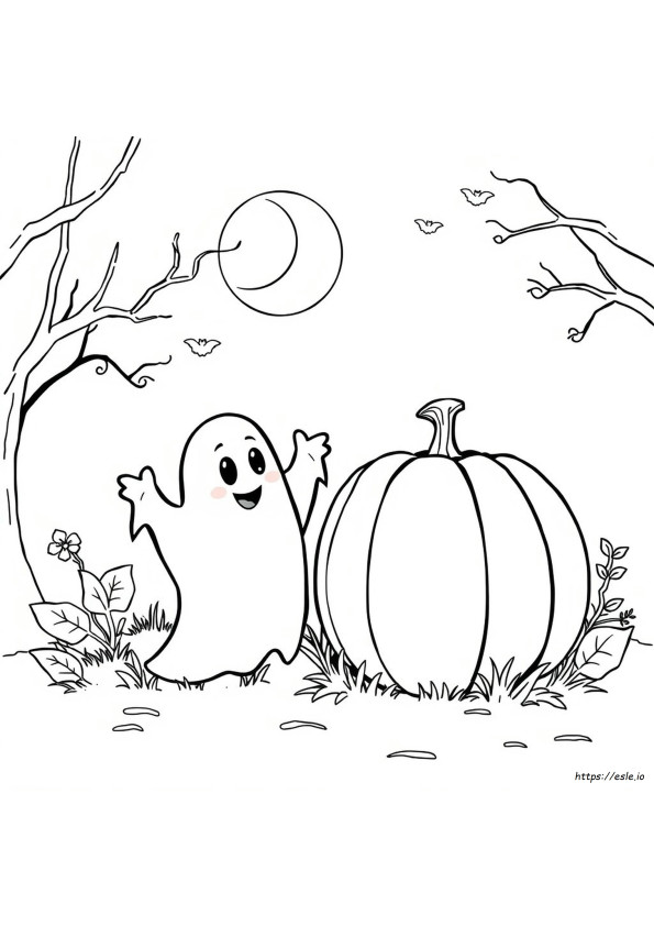 Ghost And Pumpkin Coloring Page