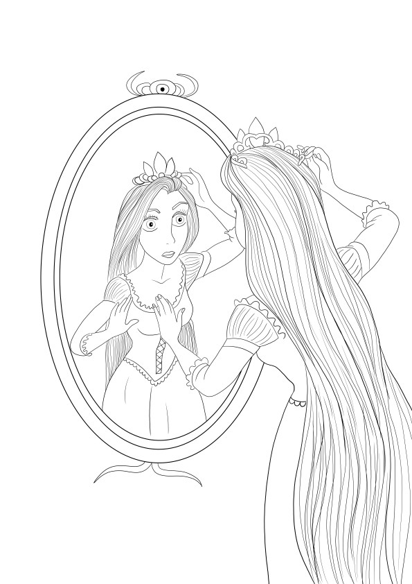Princess Rapunzel's beauty is revealed in our free coloring sheet free to print or download