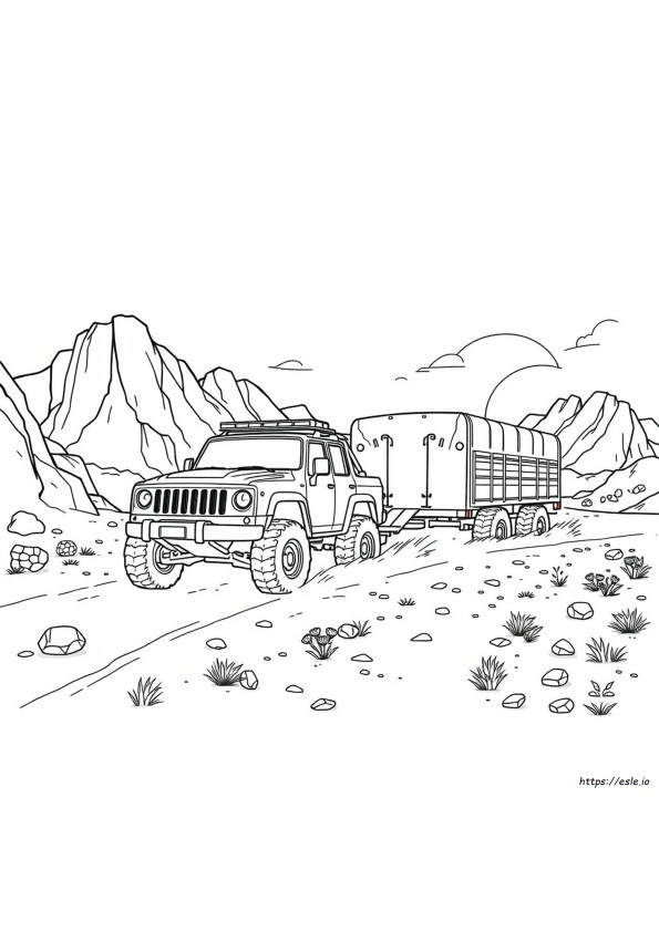 Fuoristrada 4X4 Con Rimorchio - Disegni Da Colorare