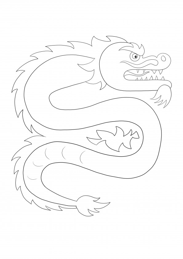 The fierce dragon coloring image is ready to be printed and colored for free