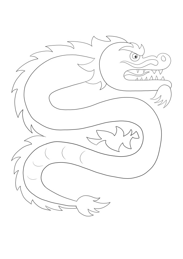 De kleurafbeelding van de felle draak is klaar om gratis te worden afgedrukt en gekleurd