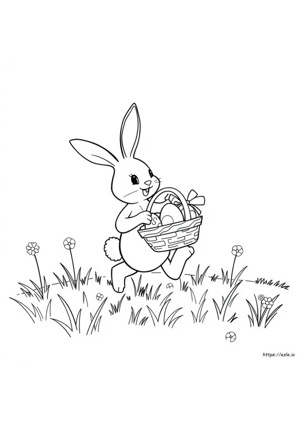 Conejo De Pascua Con Cesta Para Colorear