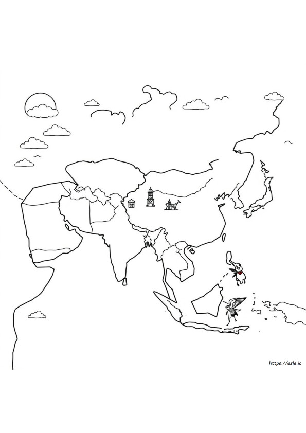アジアマップのぬりえ