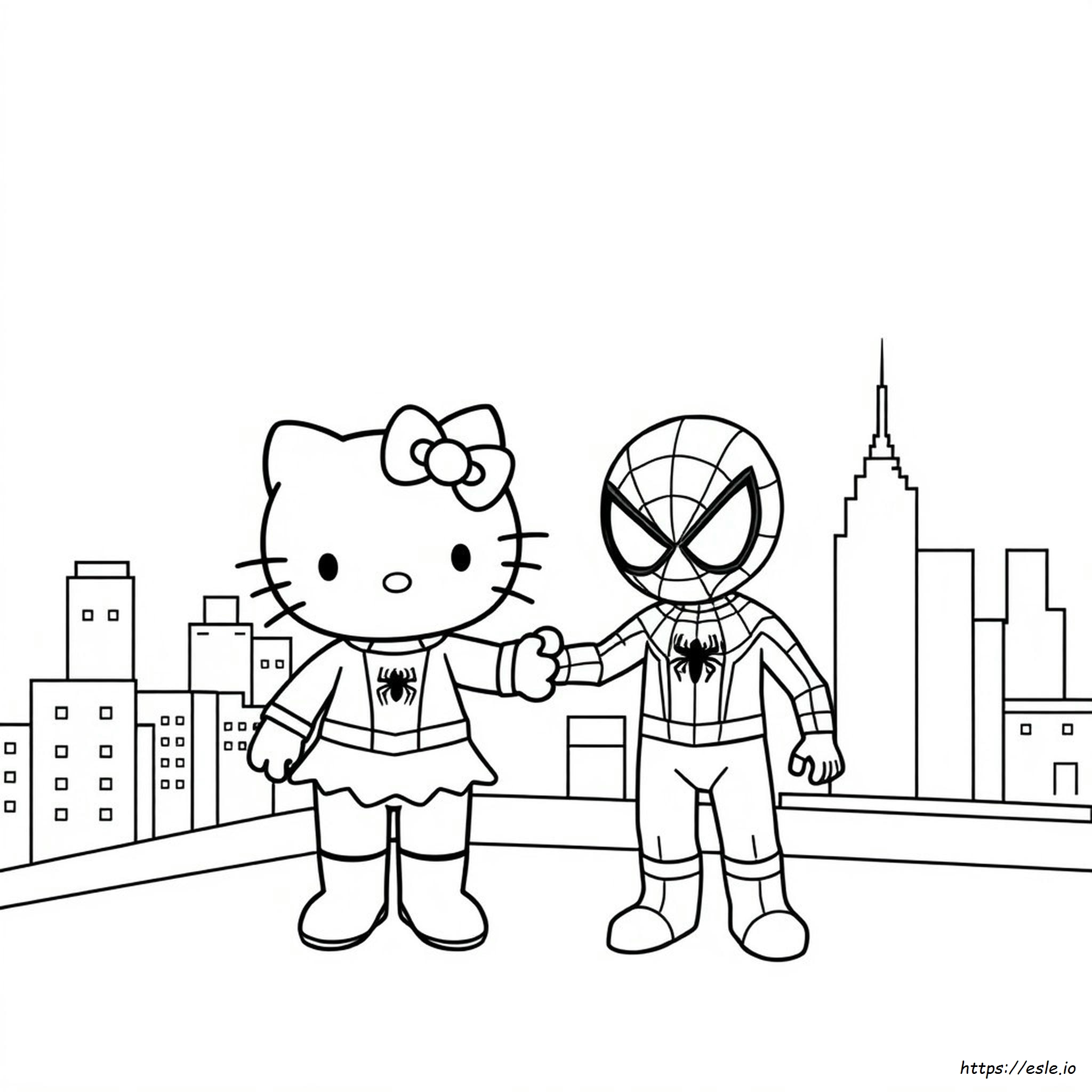 Hello Kitty Y Spiderman Juntos Para Colorear
