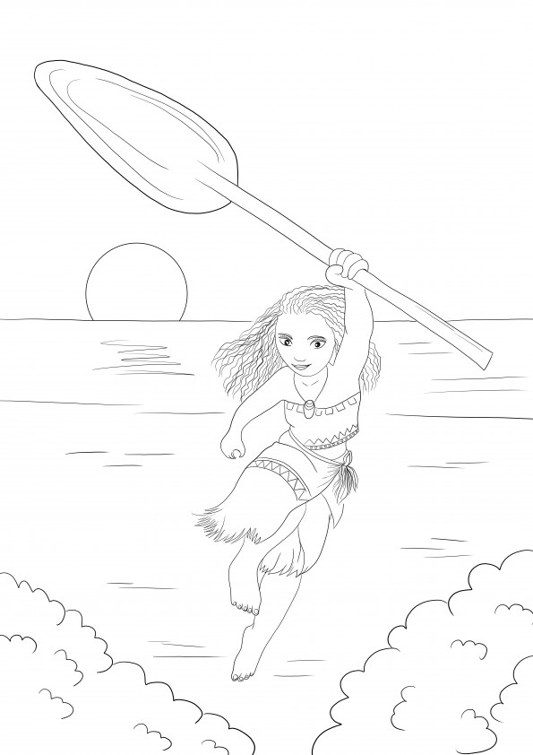 Moana is running fast coloring sheet-free printable