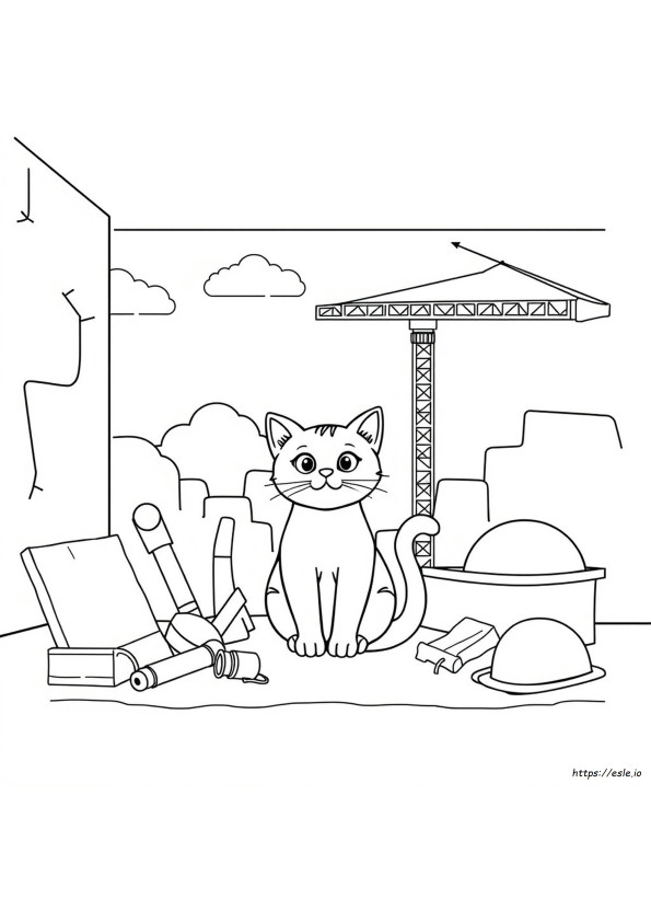 Cat Coloring Pages Construction