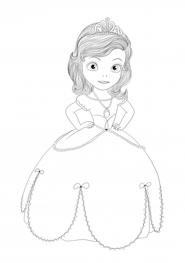 A imagem para colorir gratuita da princesa Sofia está esperando para ser colorida por todos os amantes da princesa