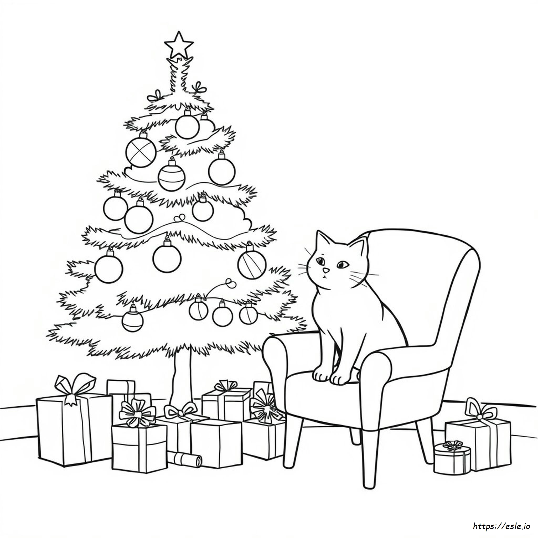 Cat Christmas Tree Coloring Page