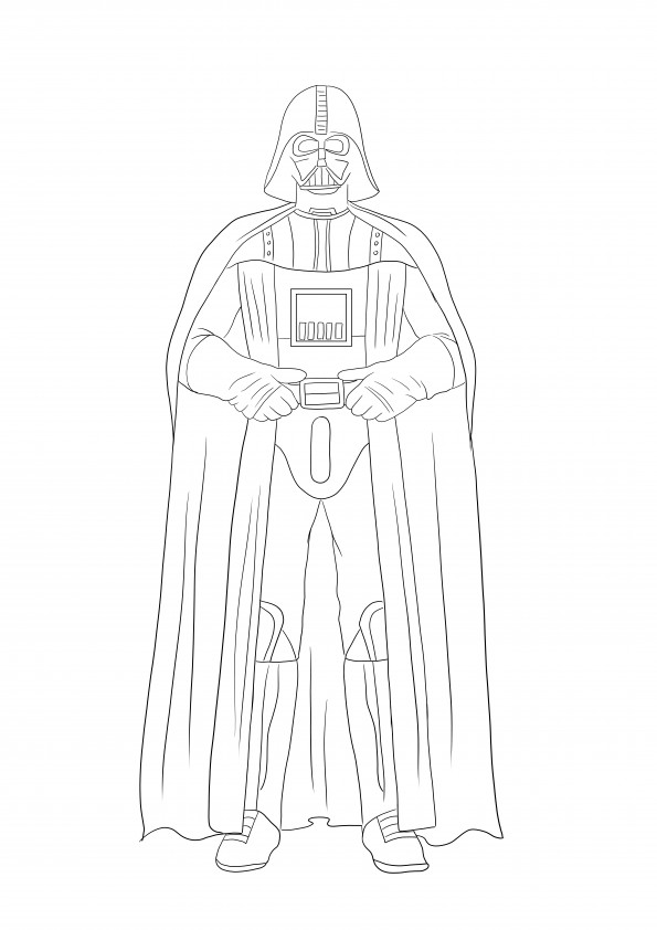 Imaginea de colorat Darth Vader este gata pentru a fi tipărită și colorată de toți fanii săi