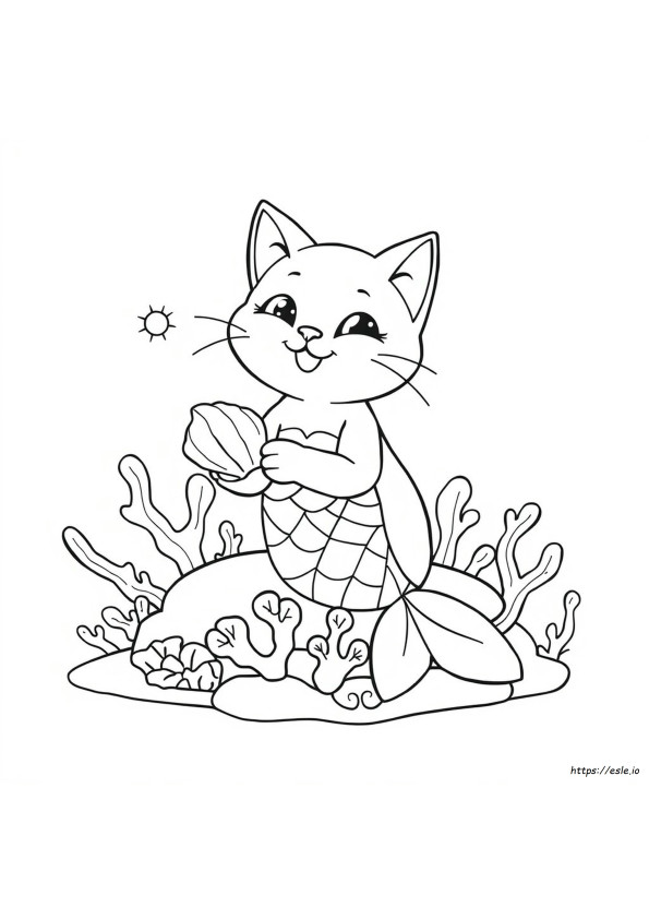 Cute Mermaid Cat Coloring Pages