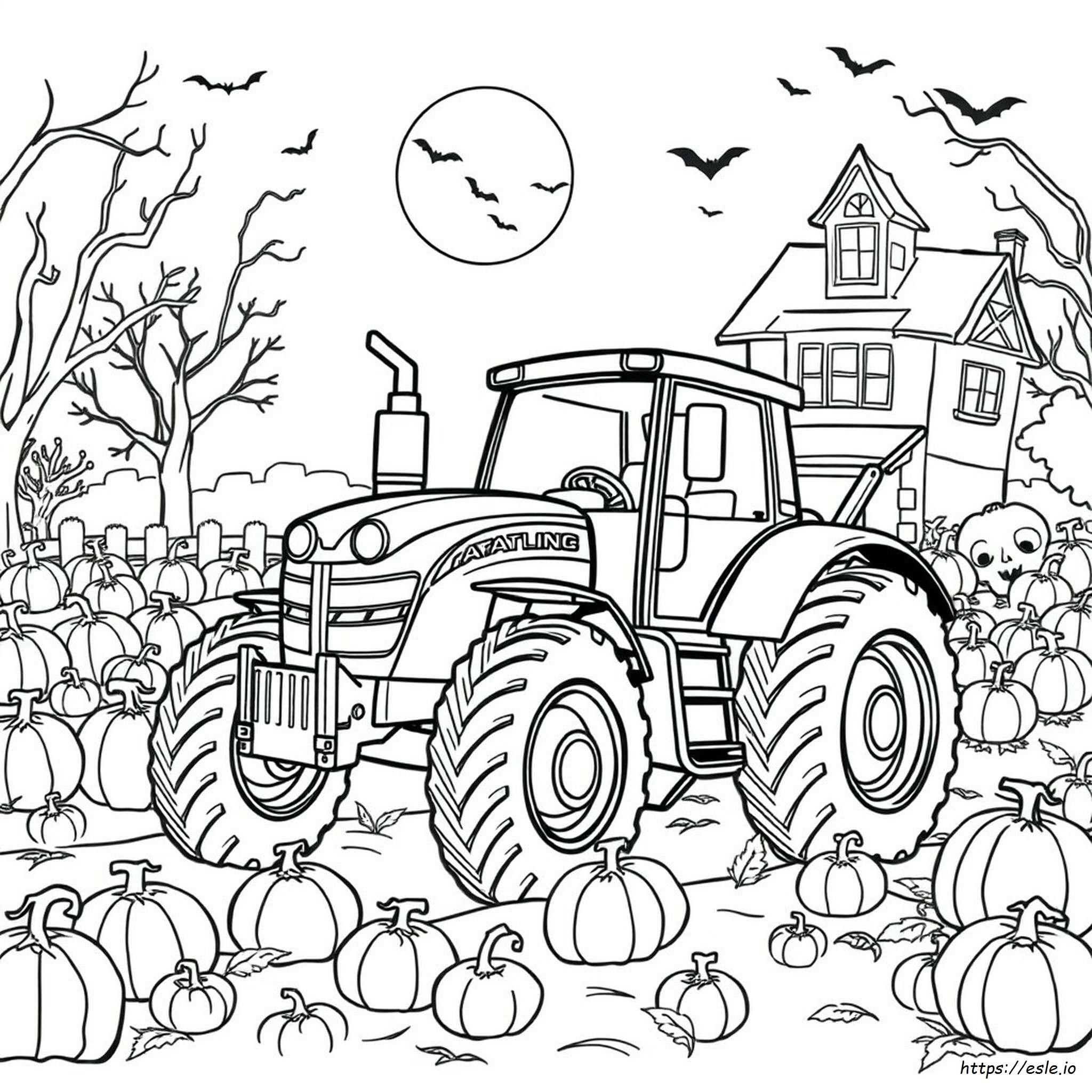 Halloween Tractor Coloring Page