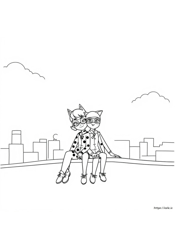 Ladybug As A Kid And Cat Noir Coloring Page