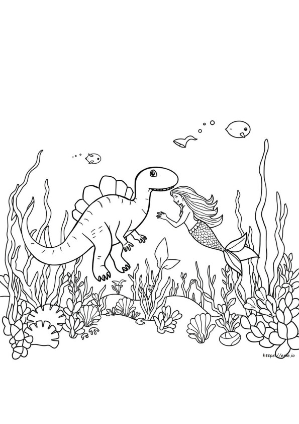 Dinosaur Mermaid Coloring Page